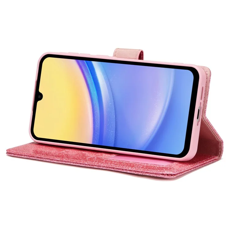 Für Samsung Galaxy A25 5G (Global) (161,0 x 76,5 x 8,3 mm) Glitter Ledercase mit Diamant-Liebe-Herz-Geldbörse Ständer Flip Cover - Pink