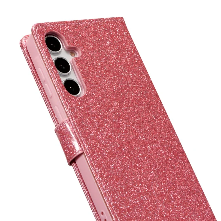Für Samsung Galaxy A25 5G (Global) (161,0 x 76,5 x 8,3 mm) Glitter Ledercase mit Diamant-Liebe-Herz-Geldbörse Ständer Flip Cover - Pink