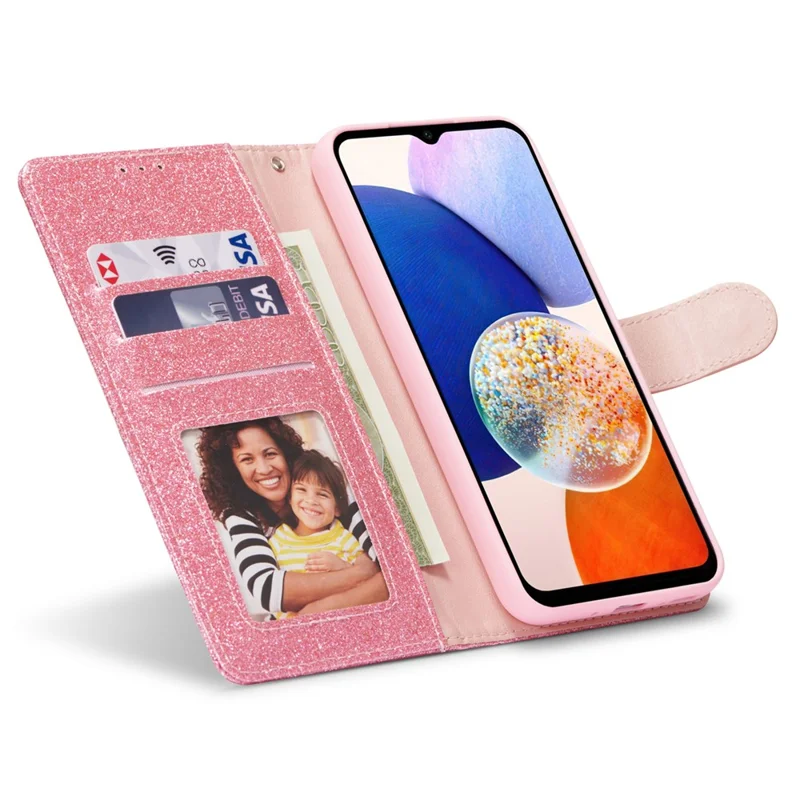 For Samsung Galaxy A34 5G Glitter Leather Case with Diamond Love Heart Wallet Stand Flip Cover - Pink