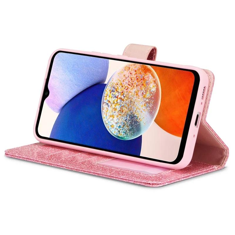 For Samsung Galaxy A34 5G Glitter Leather Case with Diamond Love Heart Wallet Stand Flip Cover - Pink