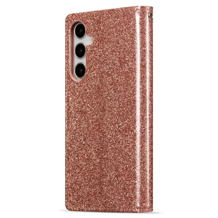 For Samsung Galaxy A55 5G Glitter Leather Case with Diamond Love Heart Wallet Stand Flip Cover - Rose Gold