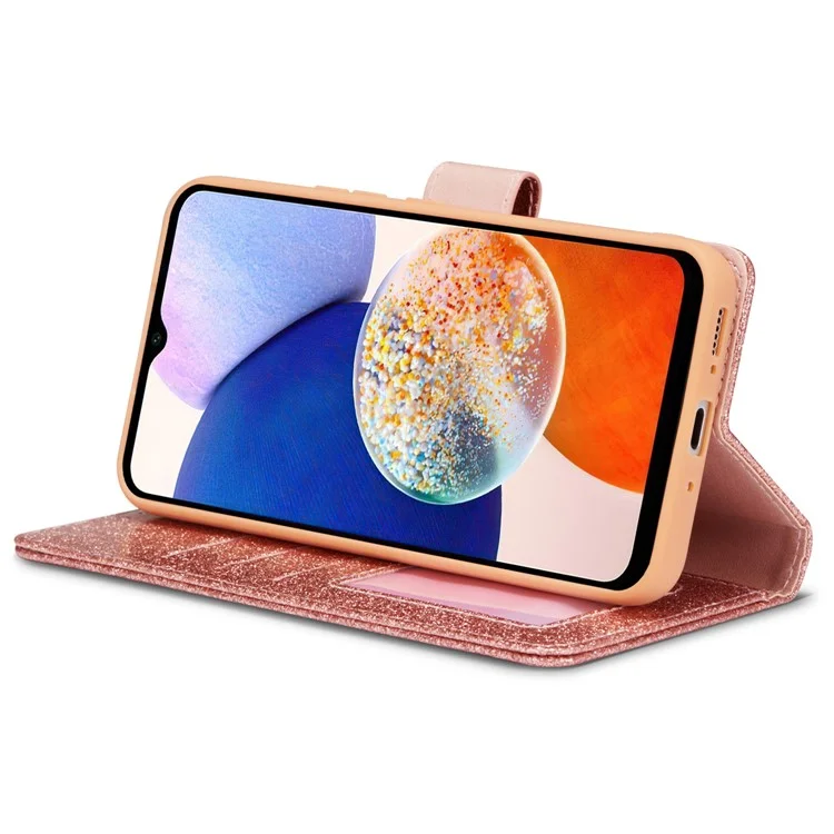 For Samsung Galaxy A54 5G Glitter Leather Case with Diamond Love Heart Wallet Stand Flip Cover - Rose Gold