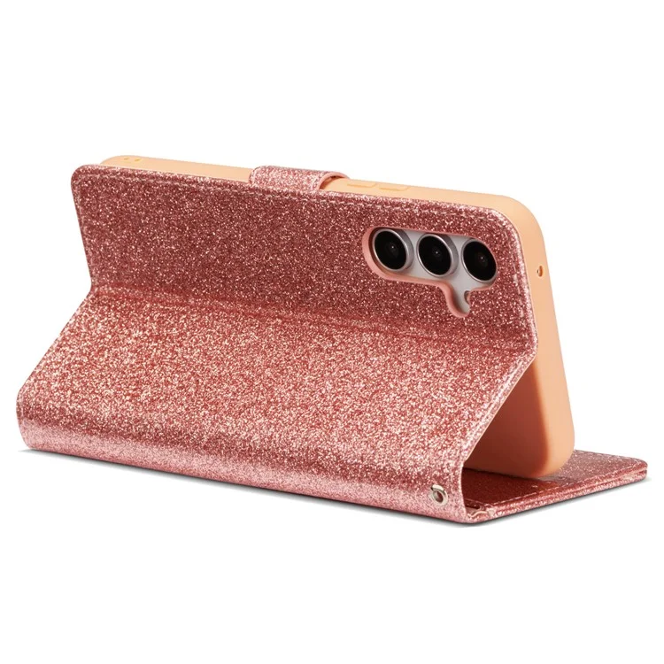 For Samsung Galaxy A54 5G Glitter Leather Case with Diamond Love Heart Wallet Stand Flip Cover - Rose Gold