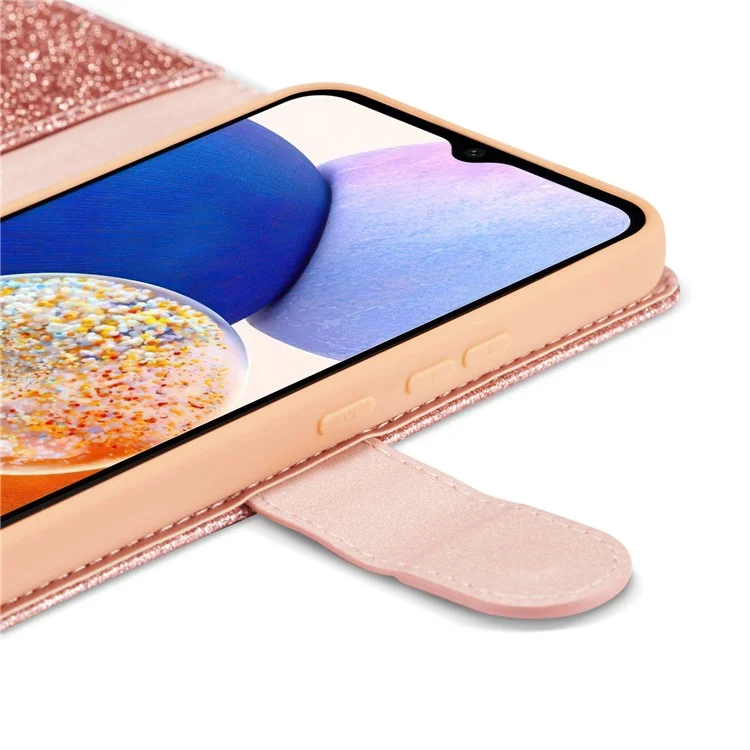 For Samsung Galaxy A54 5G Glitter Leather Case with Diamond Love Heart Wallet Stand Flip Cover - Rose Gold