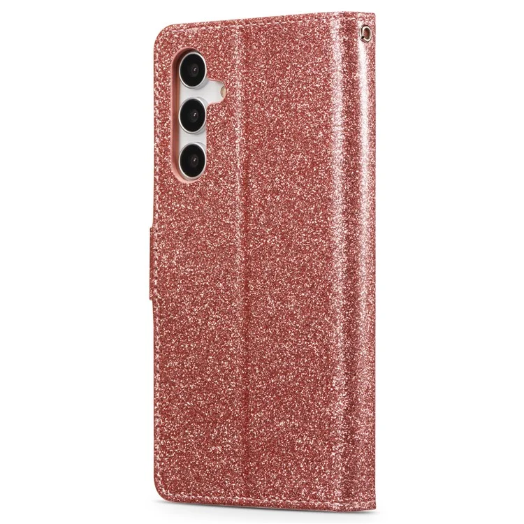 For Samsung Galaxy A54 5G Glitter Leather Case with Diamond Love Heart Wallet Stand Flip Cover - Rose Gold