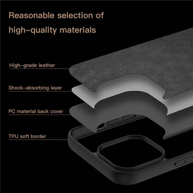 Anti-scratch Phone Case for iPhone 13 Pro Max 6.7 inch, Anti-fingerprint Retro PU Leather Coated TPU+PC Phone Cover - Black