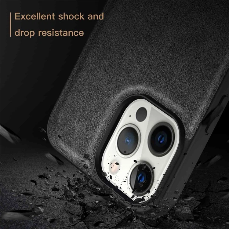 Anti-scratch Phone Case for iPhone 13 Pro Max 6.7 inch, Anti-fingerprint Retro PU Leather Coated TPU+PC Phone Cover - Black