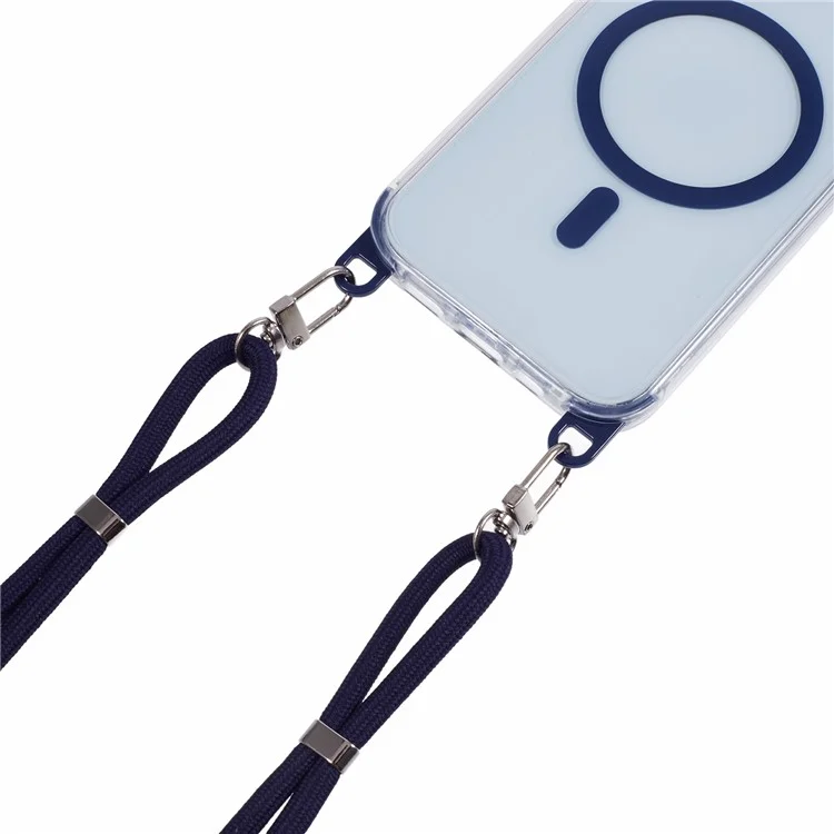 For iPhone 14 Clear Case Compatible with MagSafe Shockproof PC+TPU Phone Cover with Long Lanyard - Blue
