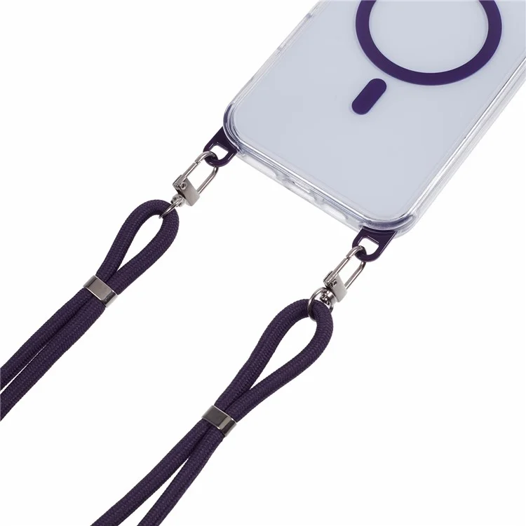 For iPhone 16 Pro Clear Case Compatible with MagSafe Shockproof PC+TPU Phone Cover with Long Lanyard - Purple