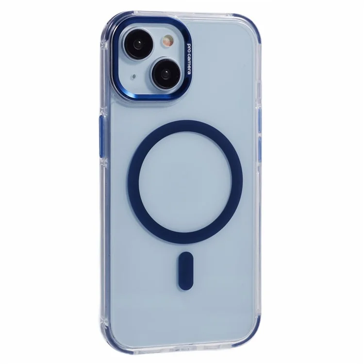 For iPhone 15 Clear Case Compatible with MagSafe Four Corners Anti-Drop PC+TPU Phone Cover - Blue
