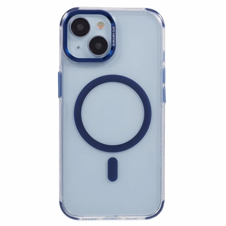 For iPhone 15 Clear Case Compatible with MagSafe Four Corners Anti-Drop PC+TPU Phone Cover - Blue