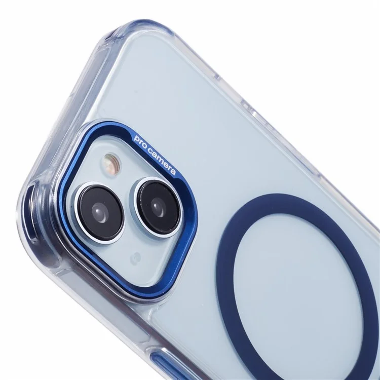For iPhone 15 Clear Case Compatible with MagSafe Four Corners Anti-Drop PC+TPU Phone Cover - Blue