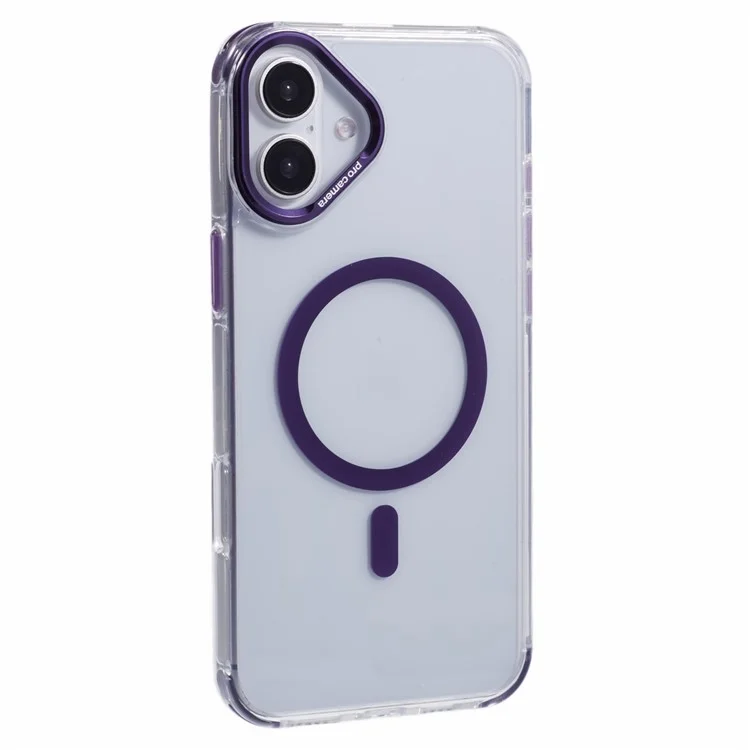 For iPhone 16 Clear Case Compatible with MagSafe Four Corners Anti-Drop PC+TPU Phone Cover - Purple
