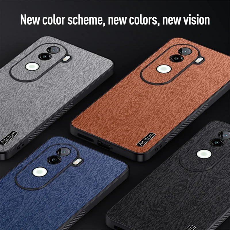 Étui pour vivo V40e 5G - Texture bois, revêtement en cuir PU, coque PC+TPU - Marron