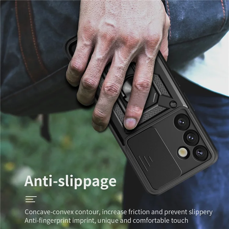 Pour Étui Samsung Galaxy S25+ avec couvercle de l'appareil photo coulissant PC+TPU Support de téléphone - Or rose