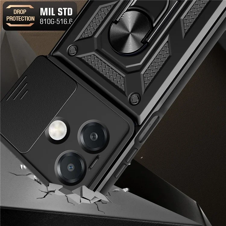 Para Oppo A3x 5G (Índia) / Capa A3x 4G com tampa deslizante da câmera PC+TPU com suporte para celular - Preto