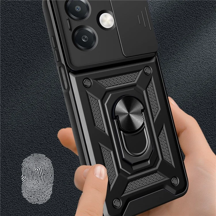 Para Oppo A3x 5G (Índia) / Capa A3x 4G com tampa deslizante da câmera PC+TPU com suporte para celular - Preto