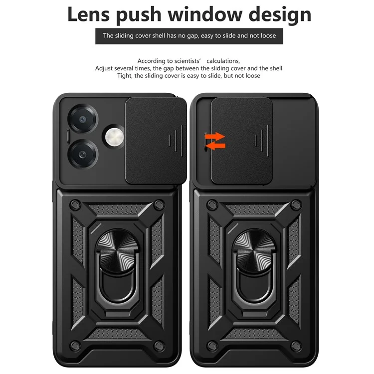 Para Oppo A3x 5G (Índia) / Capa A3x 4G com tampa deslizante da câmera PC+TPU com suporte para celular - Preto