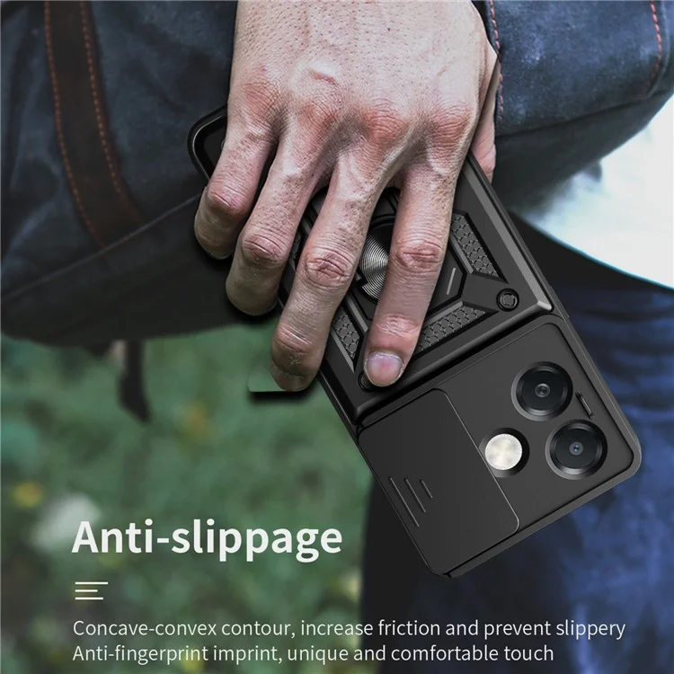 Para Oppo A3x 5G (Índia) / Capa A3x 4G com tampa deslizante da câmera PC+TPU com suporte para celular - Preto