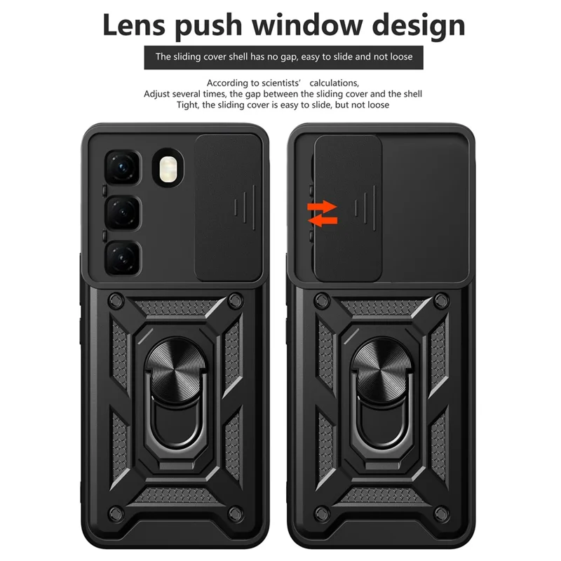 For Infinix Hot 50 4G Case with Slide Camera Lid PC+TPU Kickstand Phone Cover - Silver