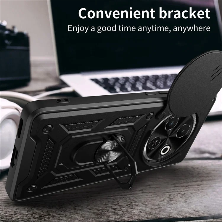 Per TECNO Spark 30C 4G Custodia con coperchio scorrevole per fotocamera PC+TPU Supporto per telefono Cover - Nero