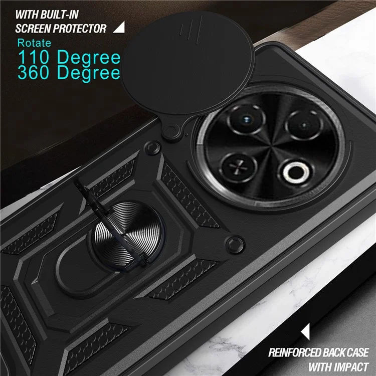 Per TECNO Spark 30C 4G Custodia con coperchio scorrevole per fotocamera PC+TPU Supporto per telefono Cover - Nero