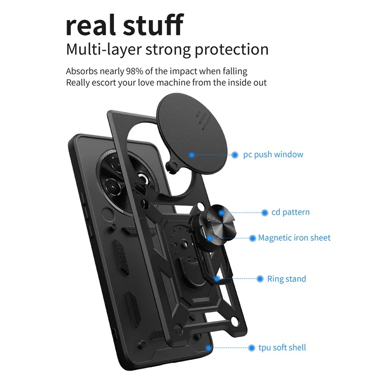 Per TECNO Spark 30C 4G Custodia con coperchio scorrevole per fotocamera PC+TPU Supporto per telefono Cover - Nero