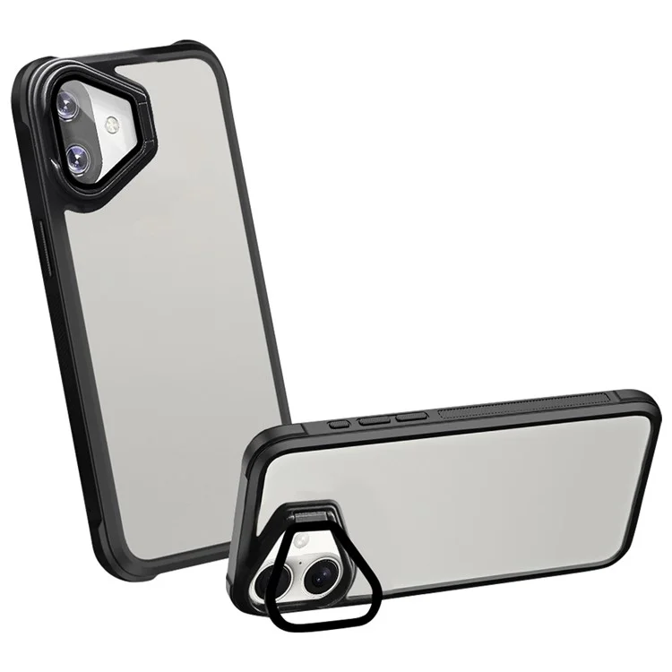 For iPhone 16 Plus Case with Lens Cover Kickstand Skin-Touch PC+TPU Phone Back Cover - Black