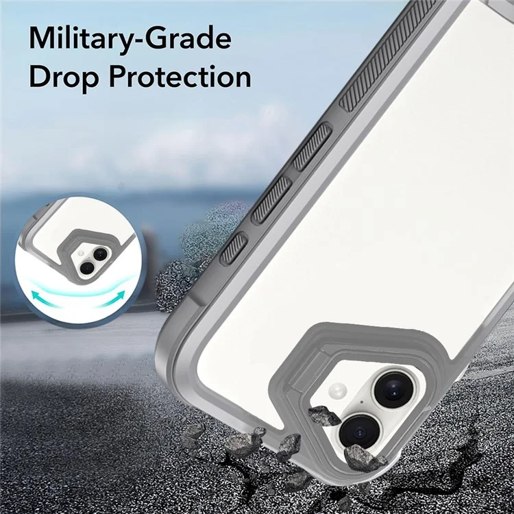 For iPhone 16 Plus Case with Lens Cover Kickstand Skin-Touch PC+TPU Phone Back Cover - Black