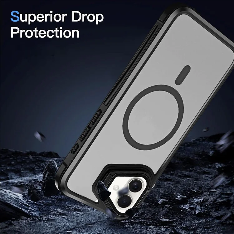 For iPhone 16 Case Compatible with MagSafe Lens Cover Kickstand Matte Back Cover - Black