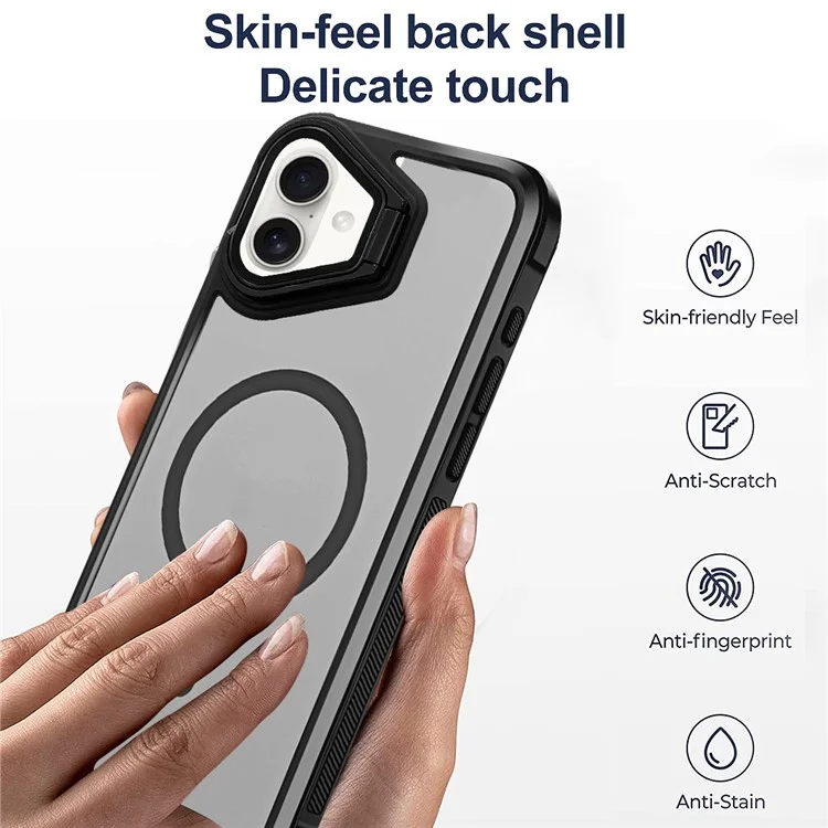 For iPhone 16 Plus Case Compatible with MagSafe Lens Cover Kickstand Matte Back Cover - Black