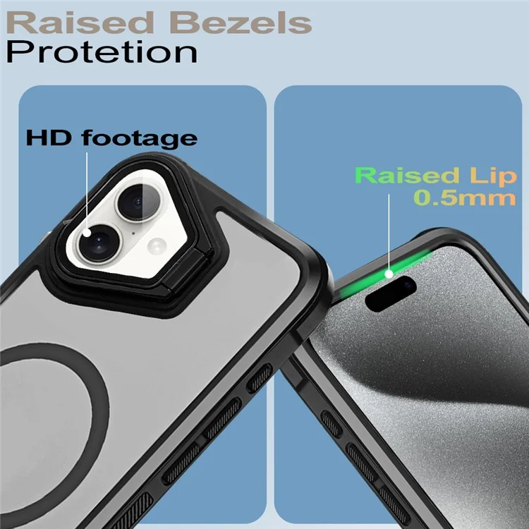 For iPhone 16 Plus Case Compatible with MagSafe Lens Cover Kickstand Matte Back Cover - Black