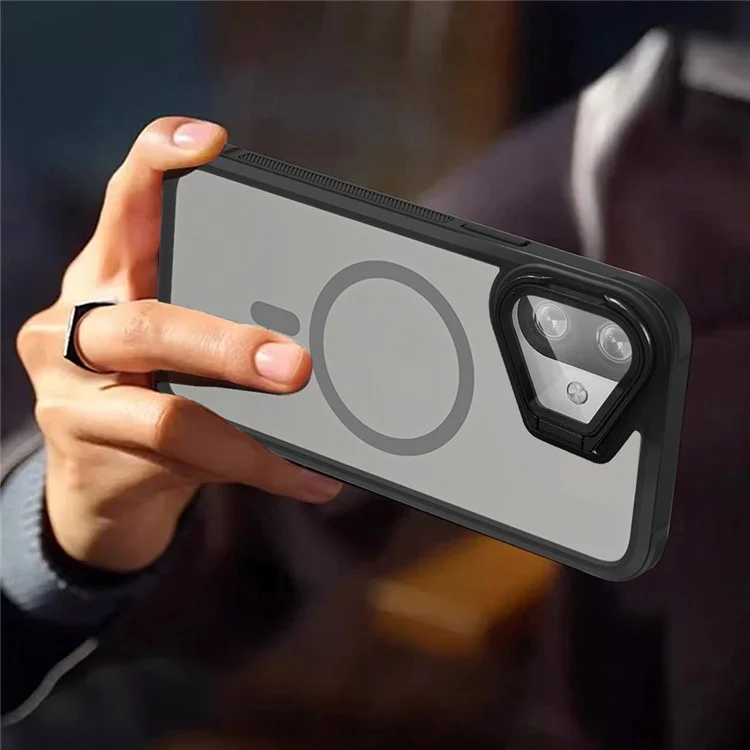 For iPhone 16 Plus Case Compatible with MagSafe Lens Cover Kickstand Matte Back Cover - Black