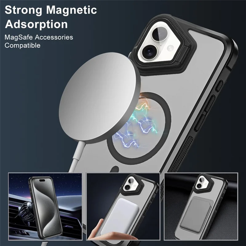 For iPhone 16 Plus Case Compatible with MagSafe Lens Cover Kickstand Matte Back Cover - Grey