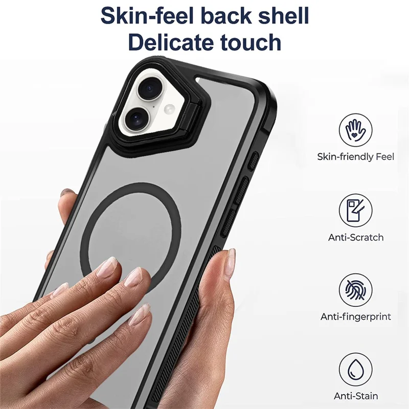 For iPhone 16 Plus Case Compatible with MagSafe Lens Cover Kickstand Matte Back Cover - Grey