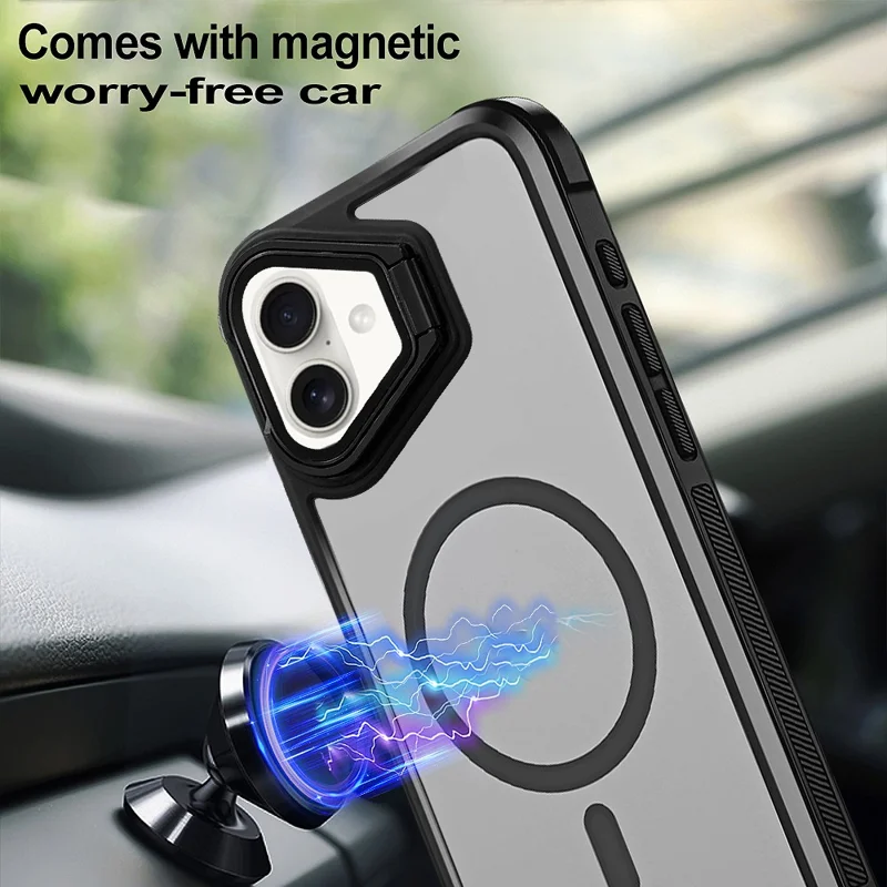 For iPhone 16 Plus Case Compatible with MagSafe Lens Cover Kickstand Matte Back Cover - Grey
