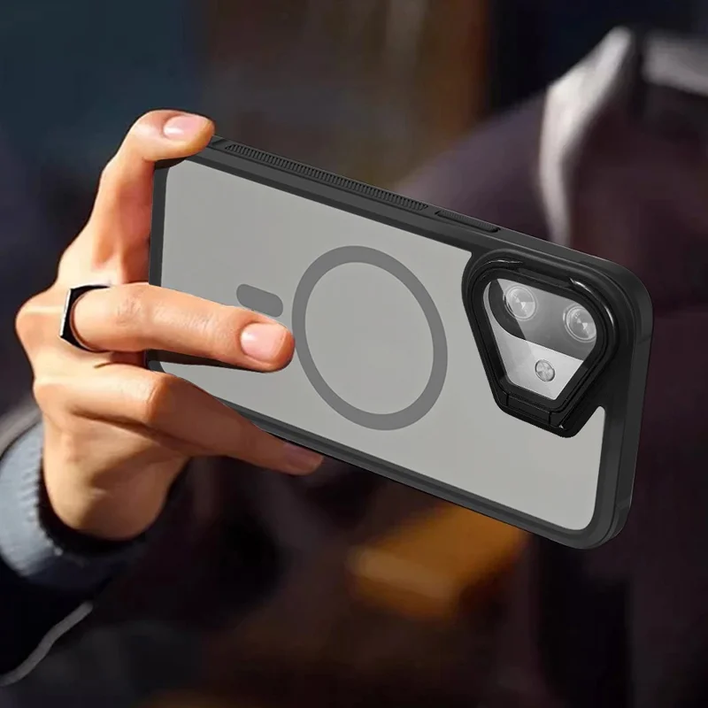 For iPhone 16 Plus Case Compatible with MagSafe Lens Cover Kickstand Matte Back Cover - Grey