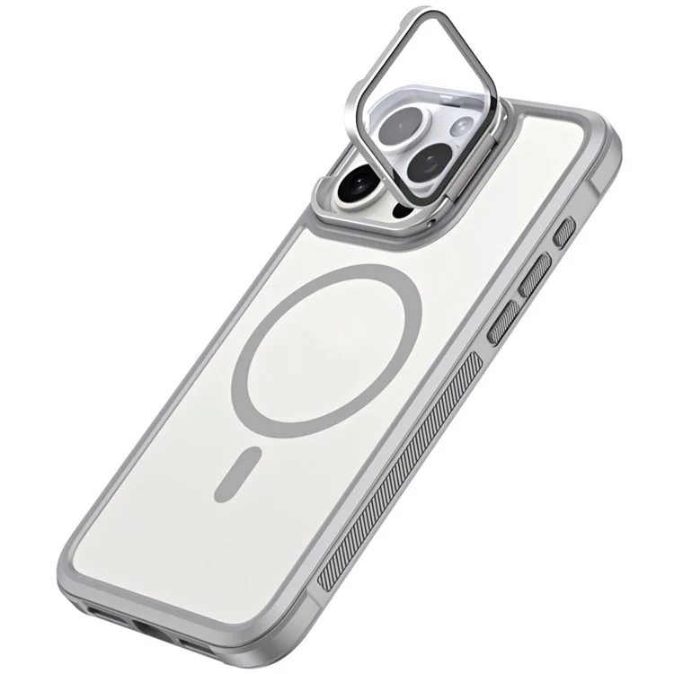 For iPhone 16 Pro Max Compatible with MagSafe Lens Cover Kickstand Matte Back Cover - Grey