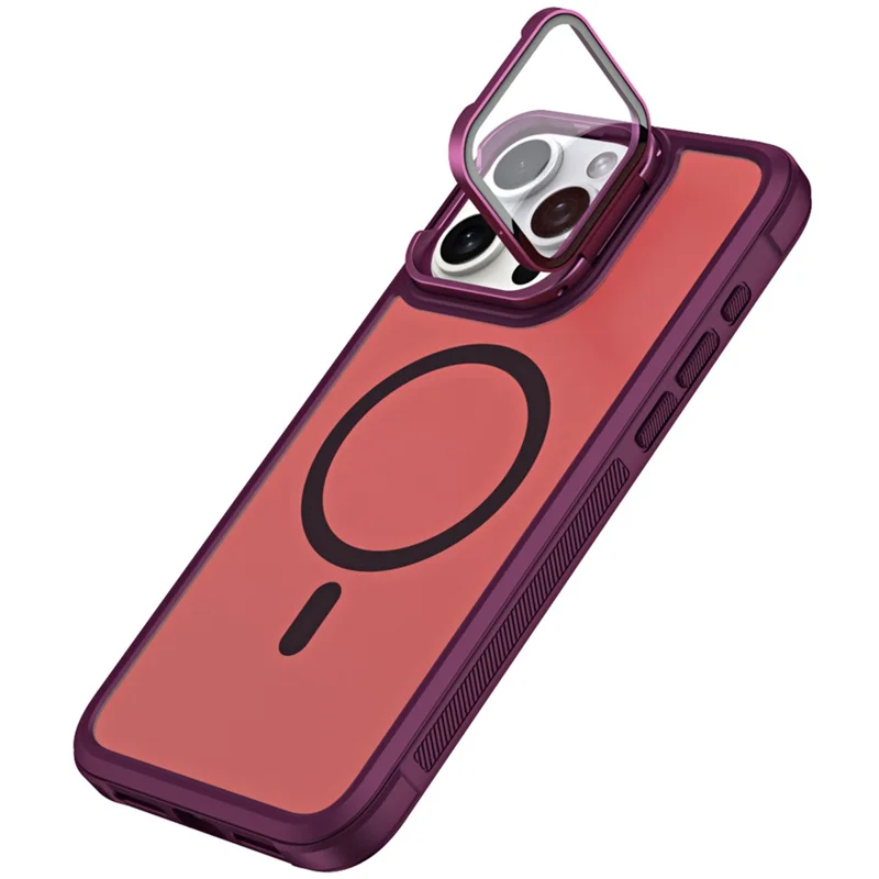 For iPhone 16 Pro Max Compatible with MagSafe Lens Cover Kickstand Matte Back Cover - Wine Red