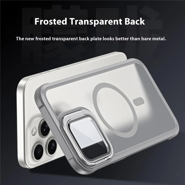 For iPhone 16 Pro Compatible with MagSafe Lens Cover Kickstand Matte Back Cover - Grey