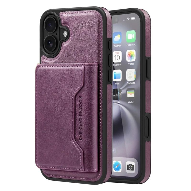 For iPhone 16 Plus Magnetic Case Leather Back Phone Cover with Detachable Card Bag - Dark Purple