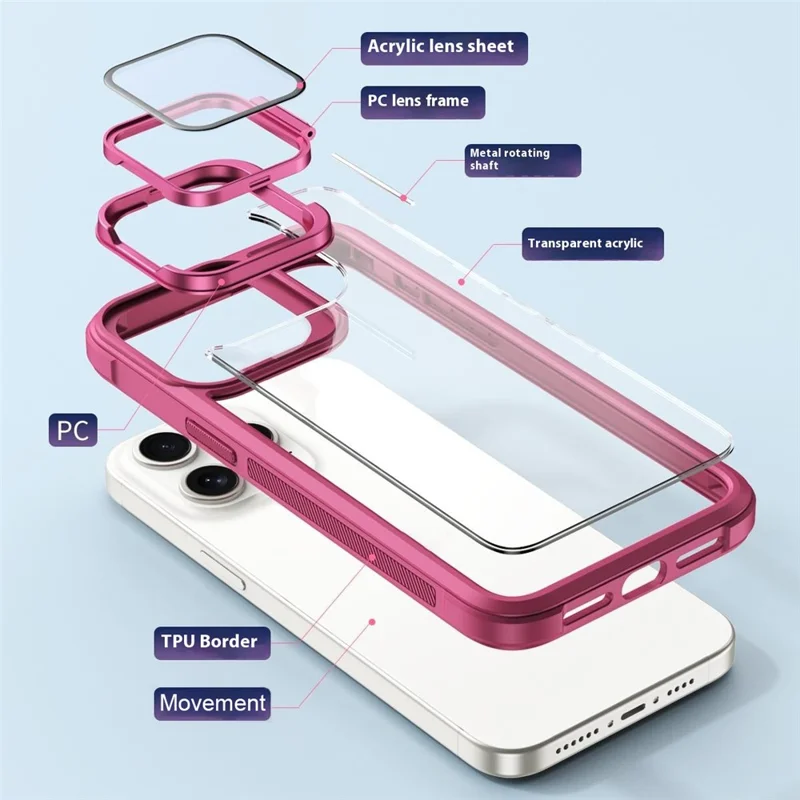 For iPhone 15 Pro Clear Phone Case with Lens Cover Kickstand PC+TPU Back Cover - Black
