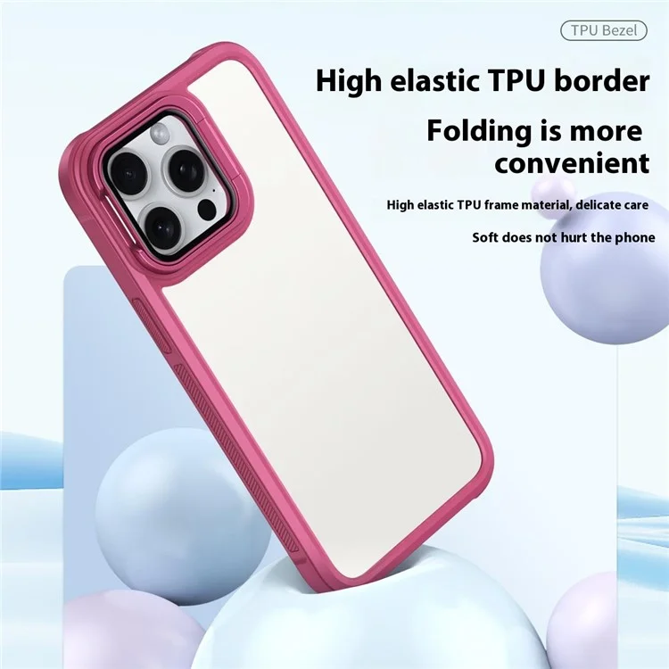 Für iPhone 15 Pro Max Klare Handyhülle mit Linsenschutz Ständer PC+TPU Rückseite - Schwarz