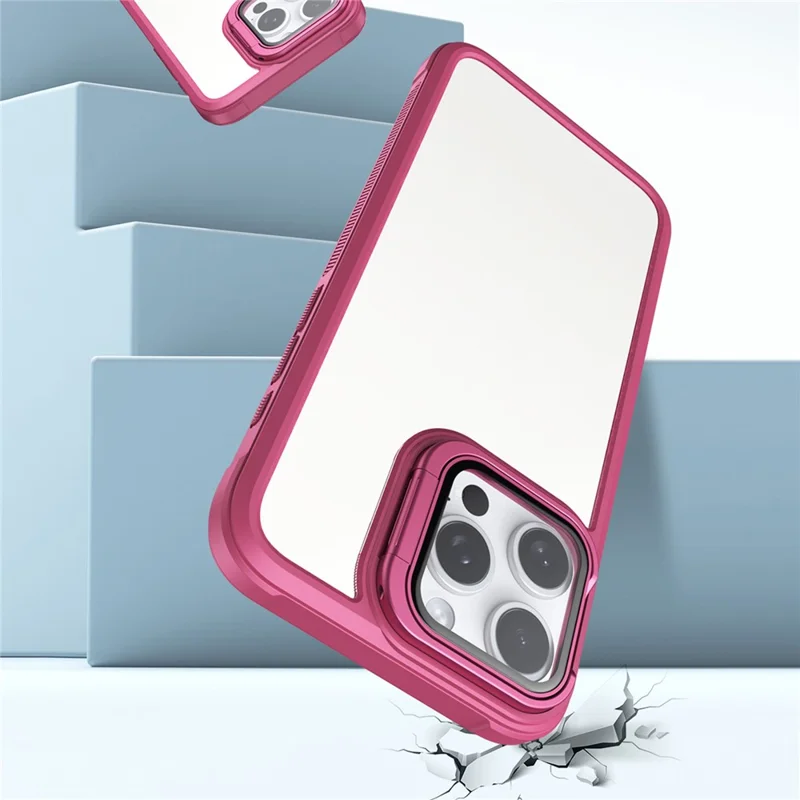 For iPhone 15 Pro Max Clear Phone Case with Lens Cover Kickstand PC+TPU Back Cover - Orange