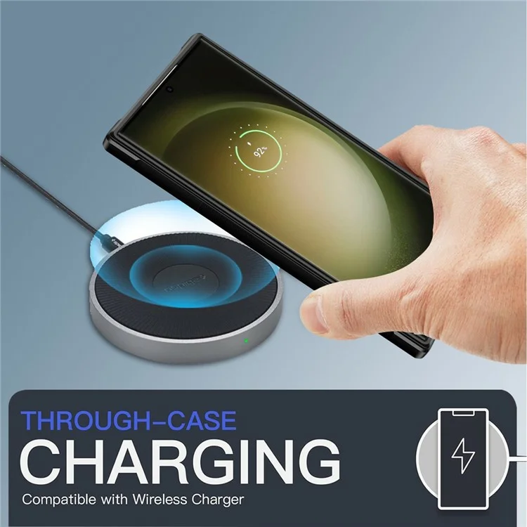 For Samsung Galaxy S23 Ultra Clear Phone Case Compatible with MagSafe Back Cover with Lens Cover Kickstand - Black