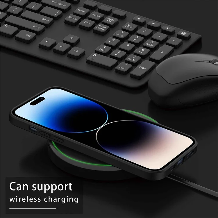 Per iPhone 14 Pro Retro PU Leather Coated TPU+PC Phone Cover Impact Resistant Back Protective Case - Black