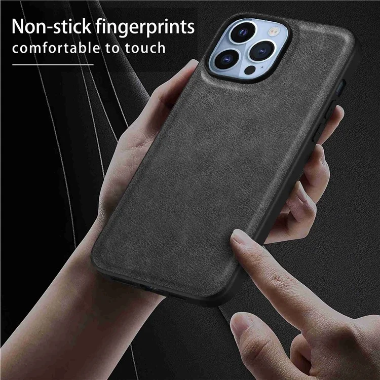Per iPhone 14 Pro Retro PU Leather Coated TPU+PC Phone Cover Impact Resistant Back Protective Case - Black