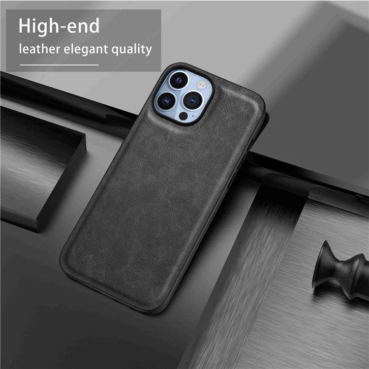 Per iPhone 14 Pro Retro PU Leather Coated TPU+PC Phone Cover Impact Resistant Back Protective Case - Black
