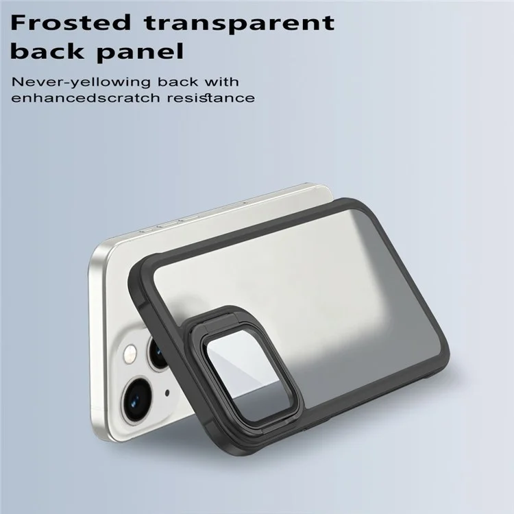 For iPhone 13 Clear Phone Case with Lens Cover Kickstand PC+TPU Back Cover - Black