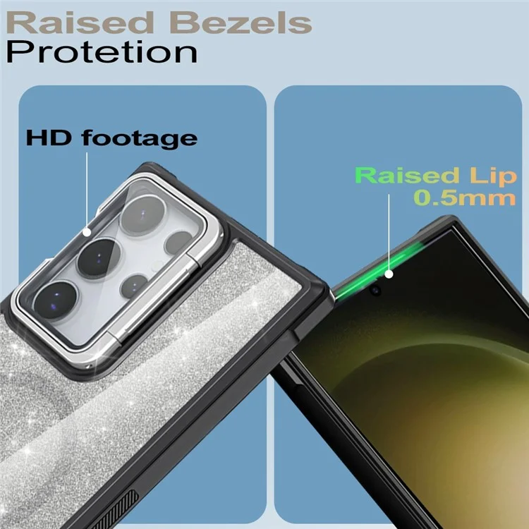 For Samsung Galaxy S23 Ultra Glitter Phone Case Compatible with MagSafe Sparkling Cover with Lens Cover Kickstand - Black